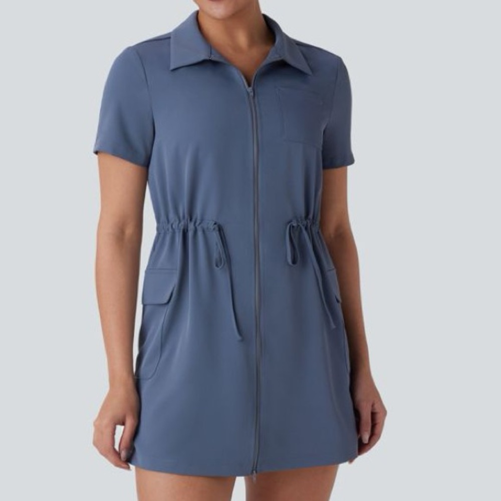 Halara Drawstring Flap Pocket 2-Way Zipper Mini Hiking Cargo Dress Sz M